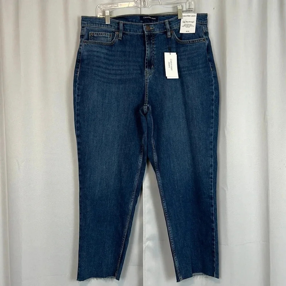 NWT Calvin Klein Jeans High Rise Straight Raw Ankle‎ Hem Jean Size 16/33